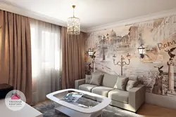 Apartment interior with wallpaper on one wall