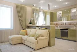 Kitchen living room with sofa photo in real life