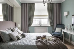 Bedroom with gray curtains design
