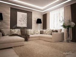Дизайн гостиной с темным диваном в квартире