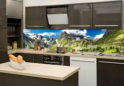 Стеновая панель на всю стену кухню фото