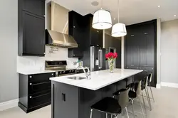 Kitchen interior with dark kitchen set