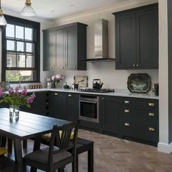 Kitchen interior with dark kitchen set