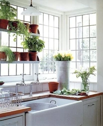 Kitchen decor with flowers photo