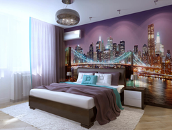 Photo wallpaper in the bedroom interior