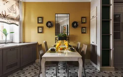 Yellow wall color in the kitchen interior