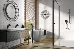 Black shower in the bathroom interior