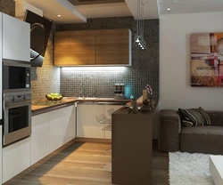 Long living room kitchen interior