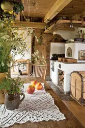 Тарҳи rustic ҳуҷраи меҳмонхона ошхона