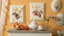 Paintings in a small kitchen photo
