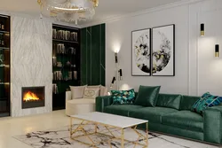 Living room interior if the upholstered furniture is green