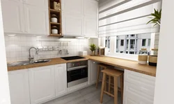 Кухня с деревянной столешницей и фартуком под дерево дизайн фото