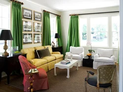 Green curtains living room design photo