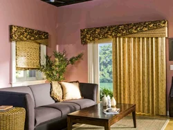 Golden Curtains In The Living Room Interior