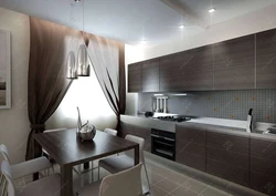 Dark kitchen design with sofa