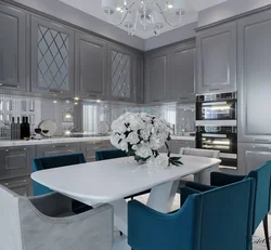 Дизайн кухни гостиной в бело серых тонах фото