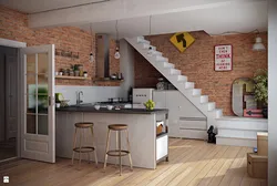 Studio kitchen design with stairs