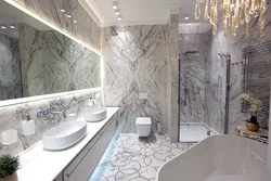 Interior design of a porcelain stoneware bathtub with photo