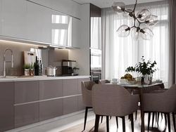 How to combine gray with beige in the kitchen interior