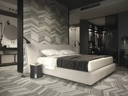 Bedroom interior with tiles on the floor