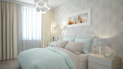 Bedroom interior with pastel wallpaper