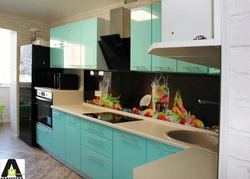 Kitchen with turquoise countertop photo