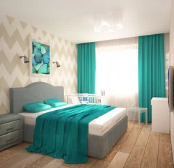 Combination of turquoise color with other colors in the bedroom interior