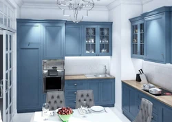 Сине серый дизайн кухни