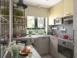 Gray kitchen in Khrushchev in the interior