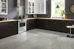 Kitchen design with gray floor tiles