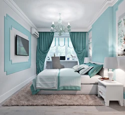 Combination with turquoise color in the bedroom interior photo