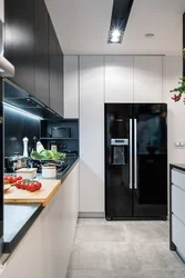 Kitchen With Black Refrigerator Design Photo