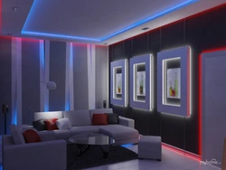 LED strip on the ceiling in the bedroom photo