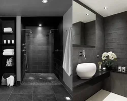 Gray bathroom design with shower