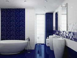 Design bathroom tiles white blue