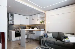 Кухни в студии с барной стойкой дизайн 25 кв м