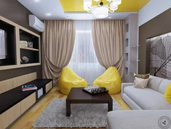 Living room design brown and yellow