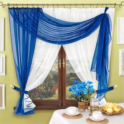 Blue Curtains In The Kitchen Interior Photo