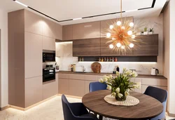 Three-level kitchens with a ceiling photo in the interior