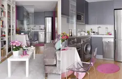 Color combination gray and pink in the kitchen interior