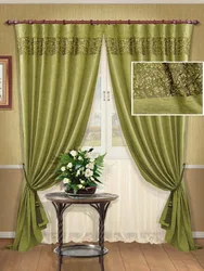Olive curtains in the kitchen interior