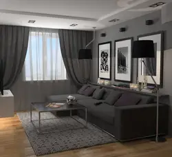 Living room design photo with black sofa