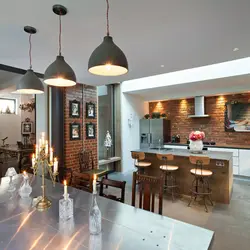 Светильники в стиле лофт в интерьере кухни