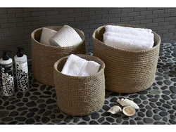 Wicker baskets in the bathroom interior