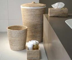 Wicker baskets in the bathroom interior