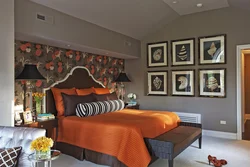 Orange color in the bedroom interior