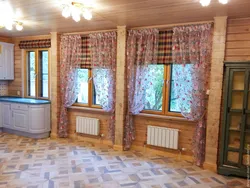 Curtains In The Kitchen In A Wooden House Photo