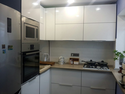 Маленькая кухня с посудомойкой и холодильником фото