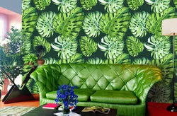Wallpaper With Leaves In The Bedroom Interior