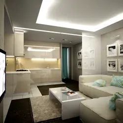 Kitchen design living room 20 sq m with balcony